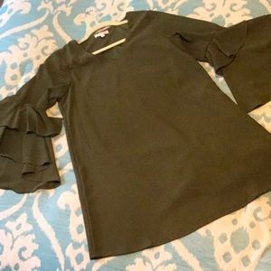 Army green bell sleeve lined dress